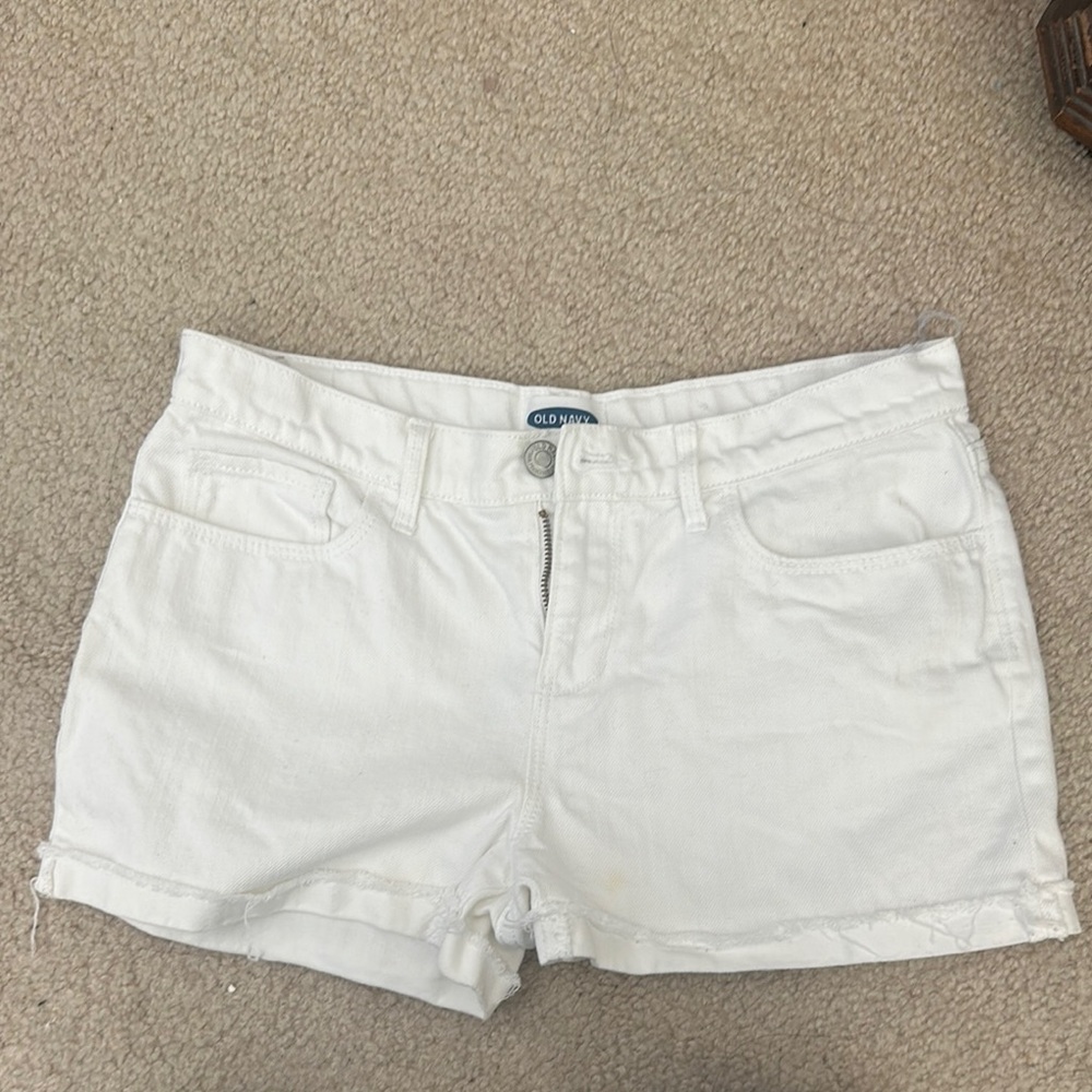Old Navy White Jean Shorts Distressed Mid-Thigh